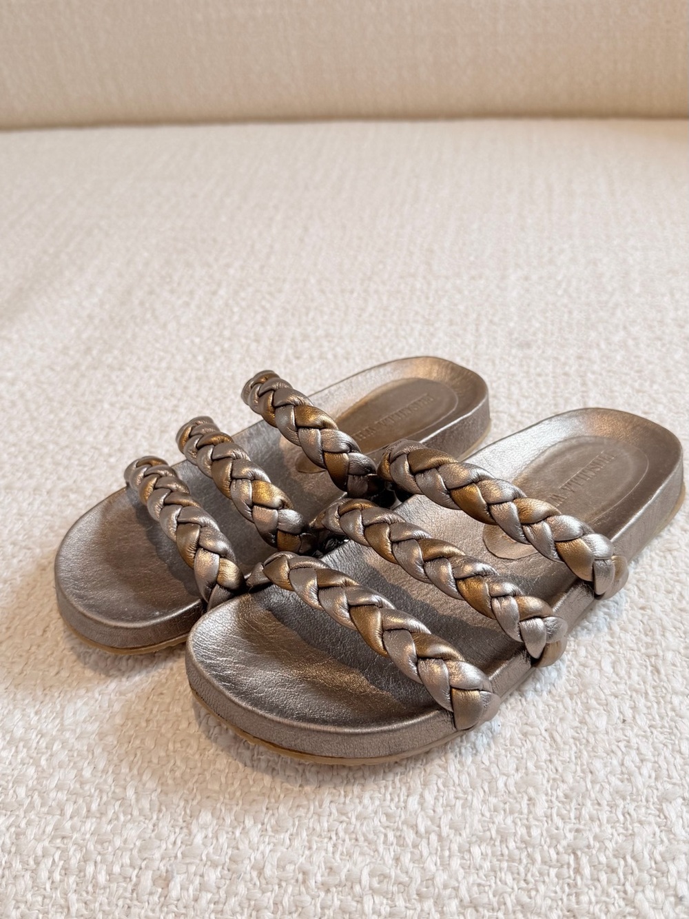 Priscilla Whitaker Metallic Braided Leather Slide Sandals – Silver/Gold